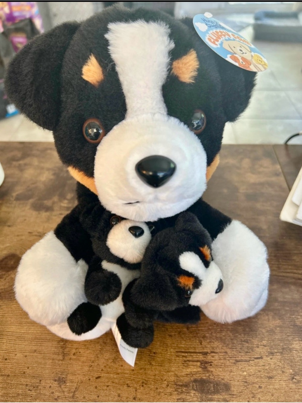 Plush Bernese Mountain Dog Family Toy - Black, White & Tan